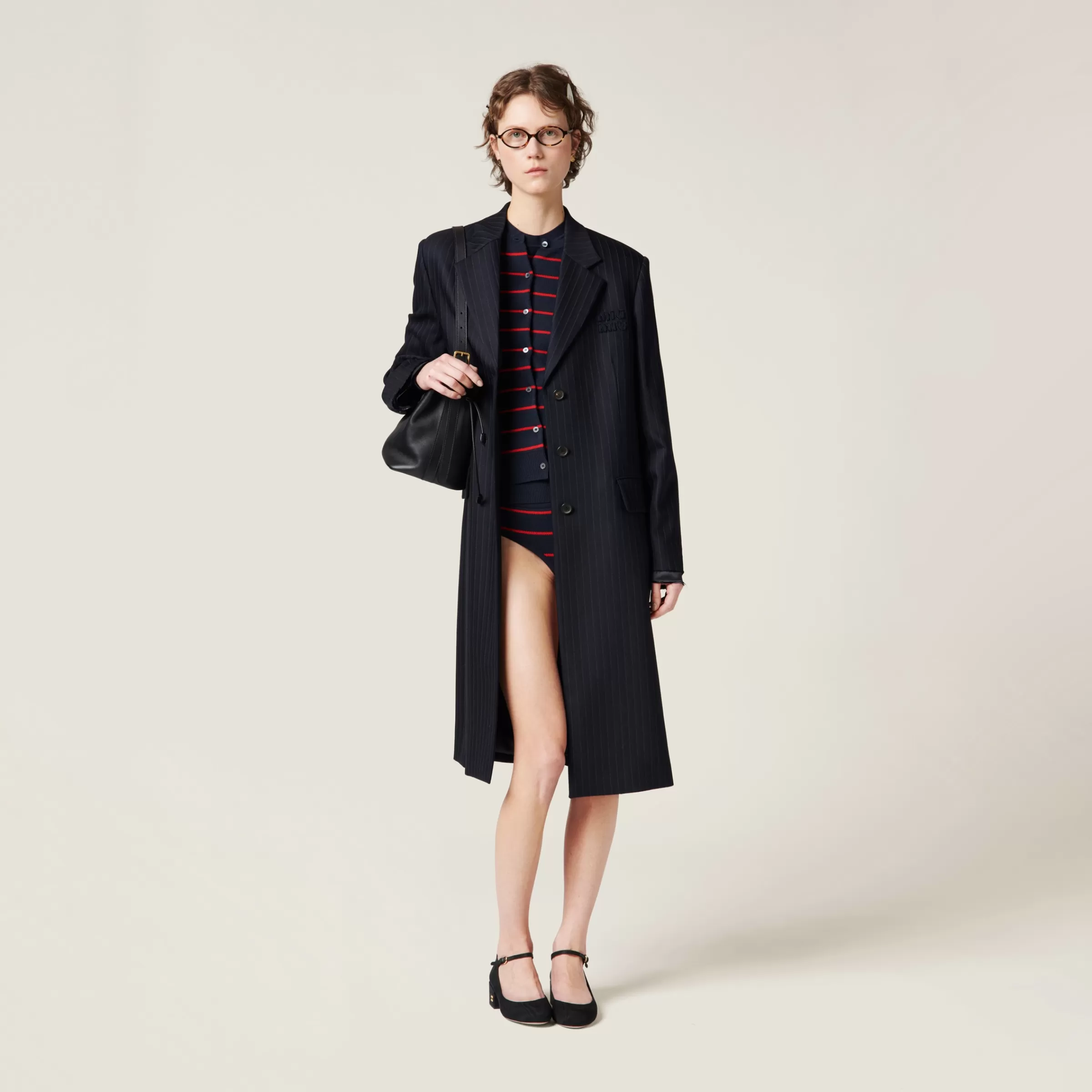Single-breasted pinstripe coat>Miu Miu Clearance