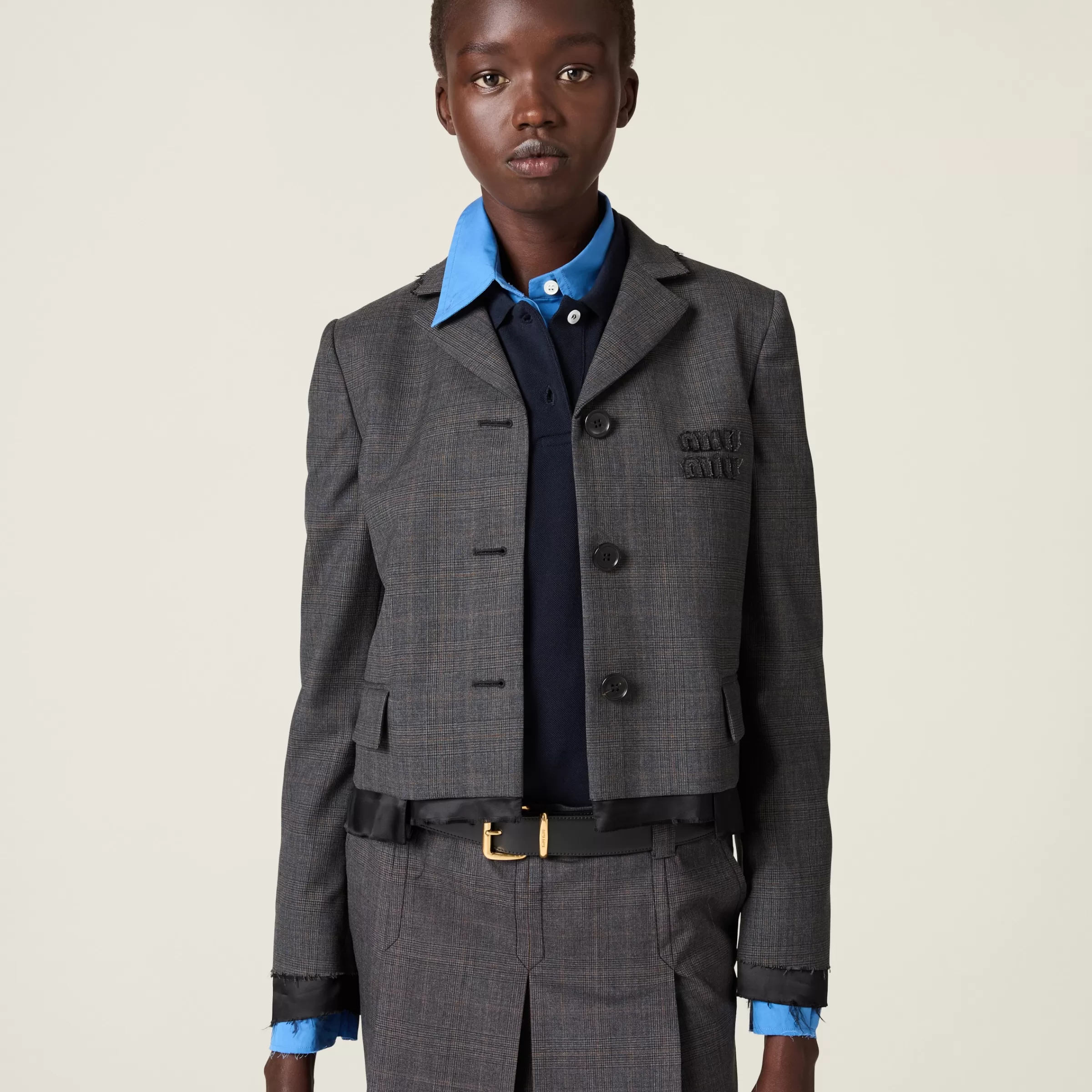 Single-breasted Prince of Wales check jacket>Miu Miu Cheap
