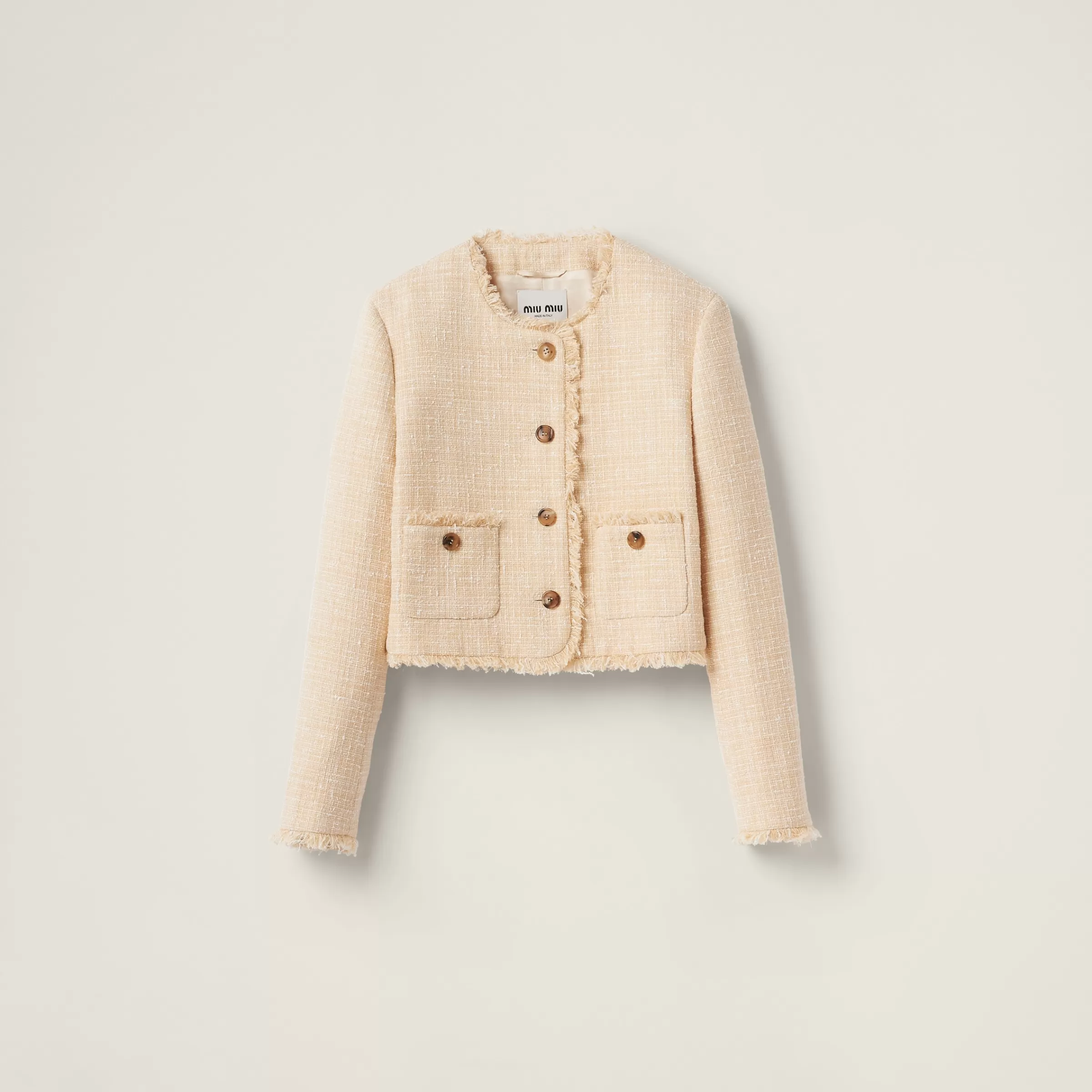 Single-breasted tweed jacket with embroidered logo>Miu Miu Store