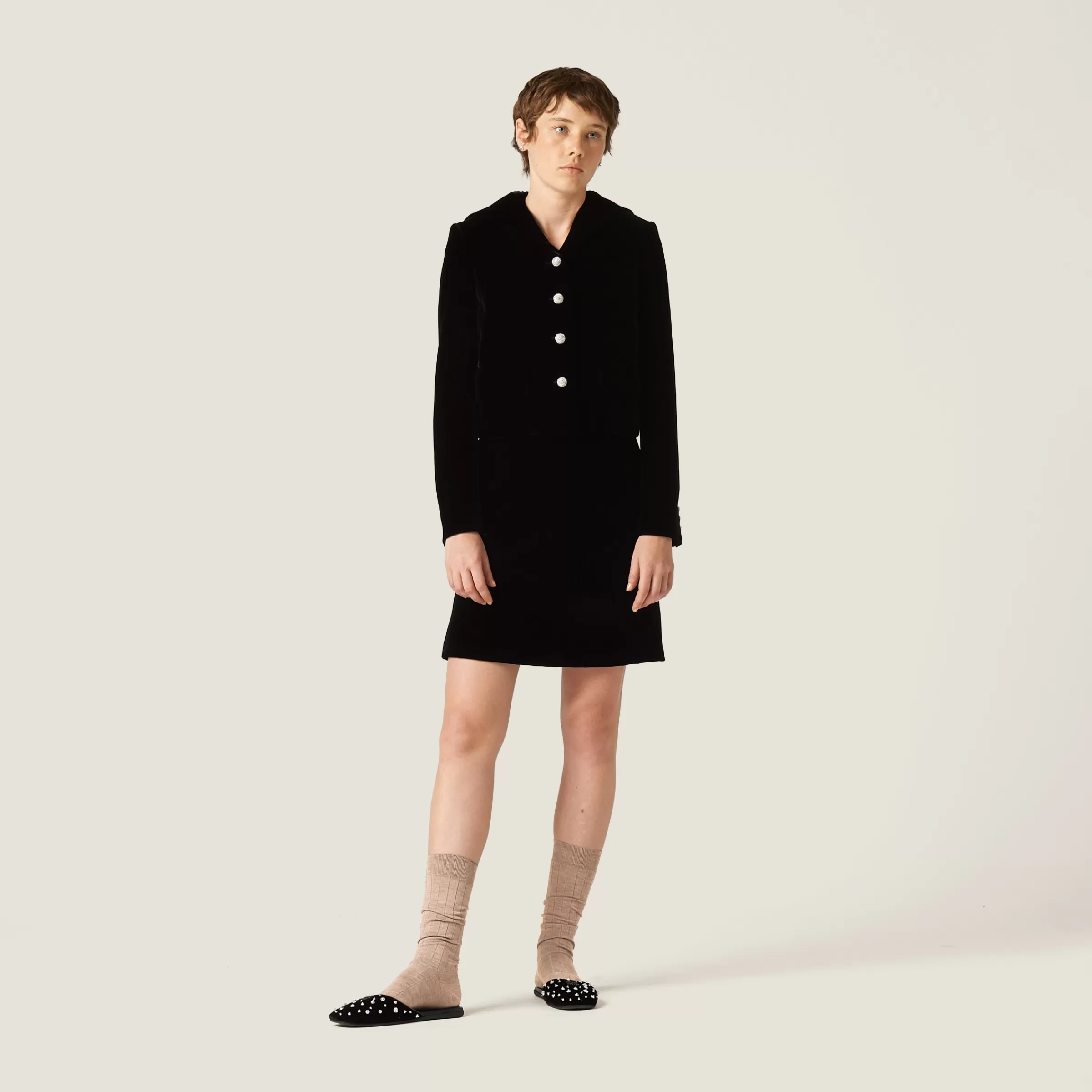Single-breasted velvet jacket>Miu Miu Store