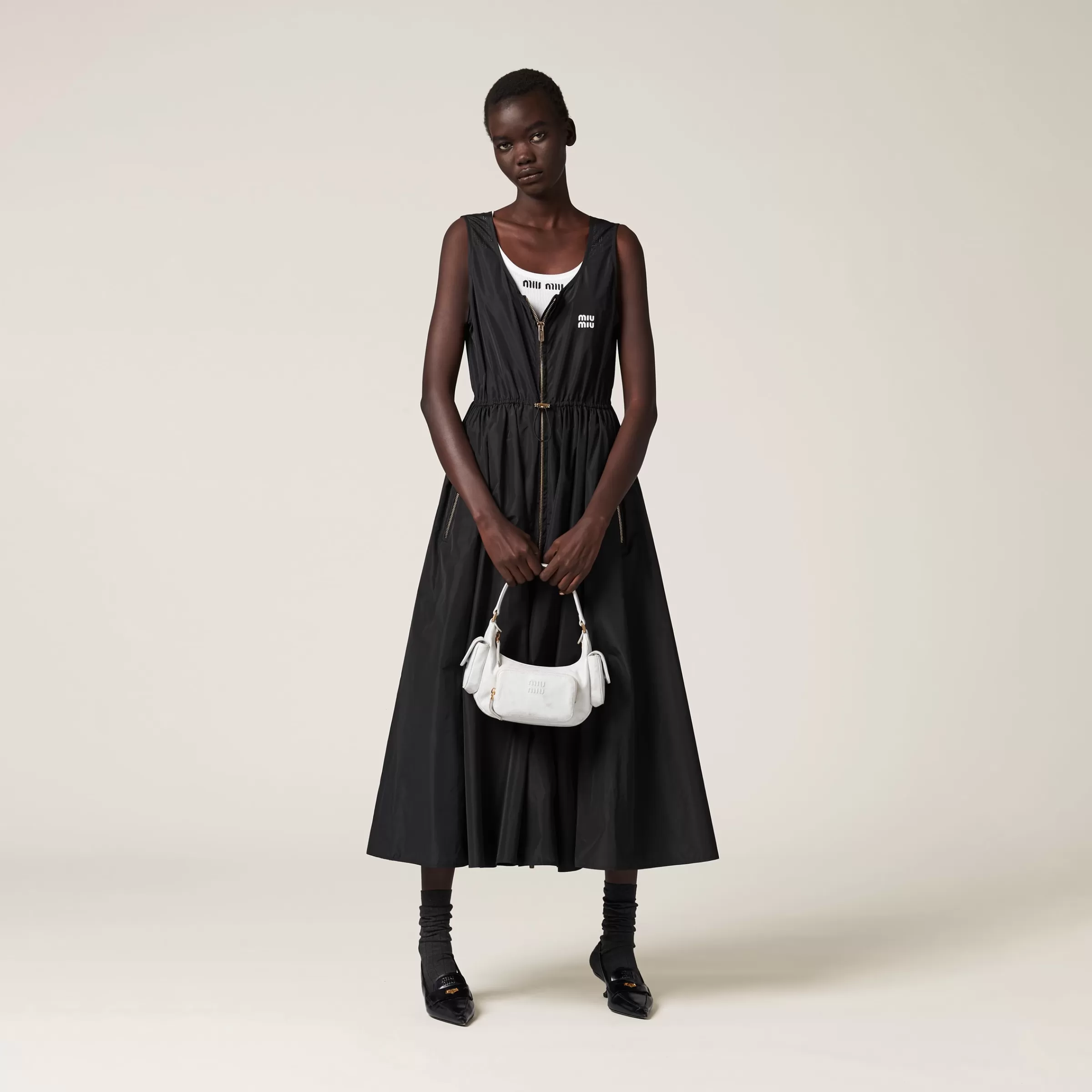 Sleeveless technical silk dress>Miu Miu Best Sale