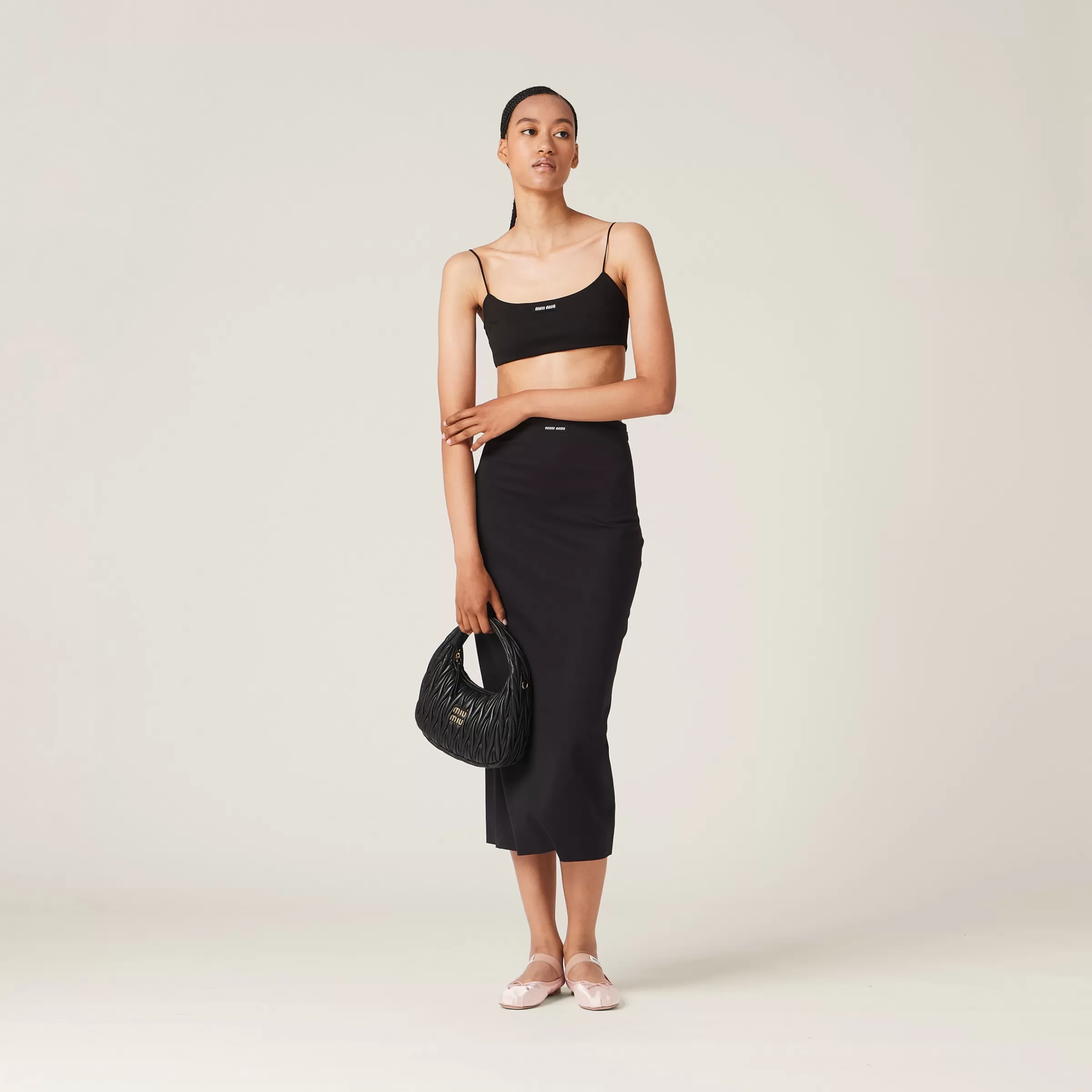 Stretch jersey top with logo>Miu Miu Store