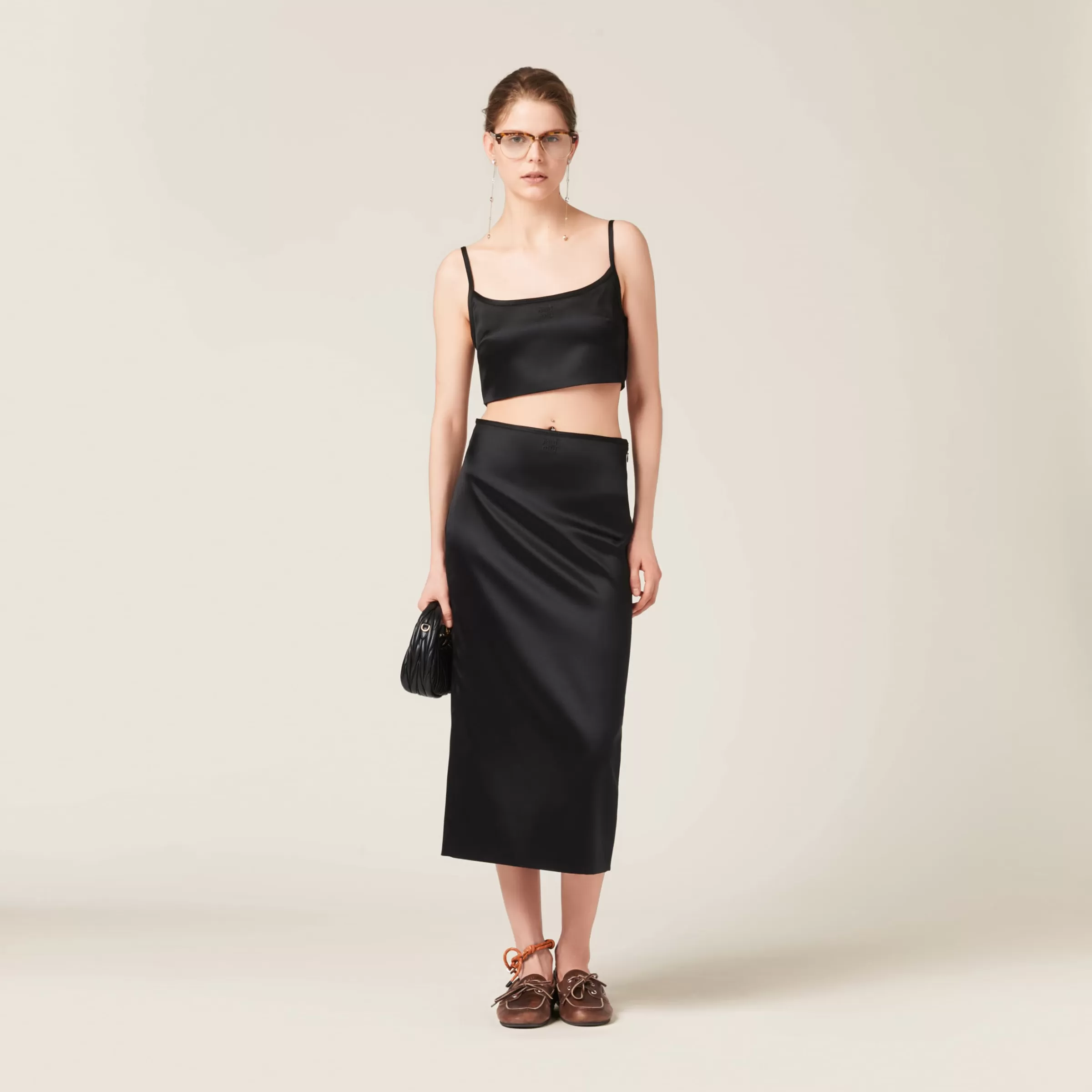 Stretch satin skirt>Miu Miu Flash Sale