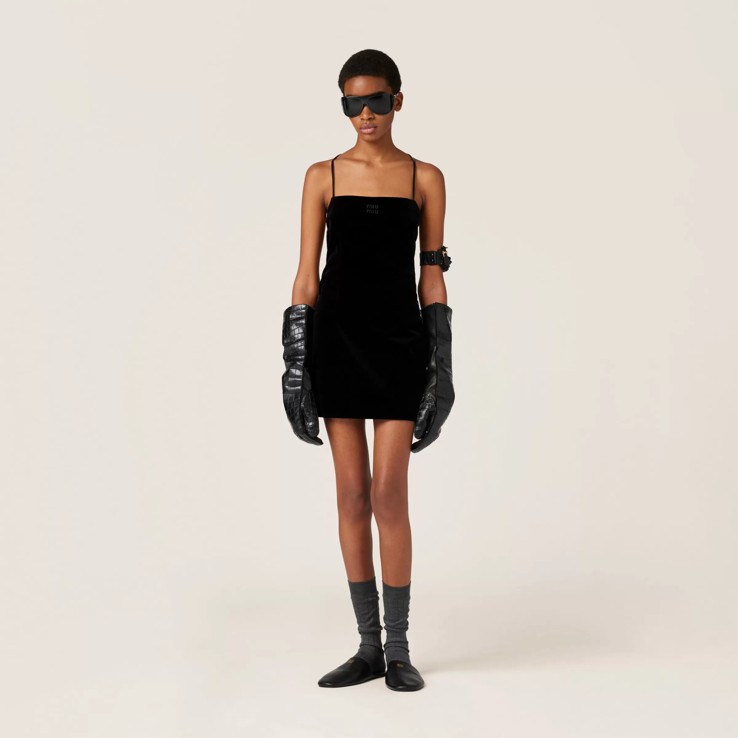 Stretch velvet mini-dress>Miu Miu Clearance