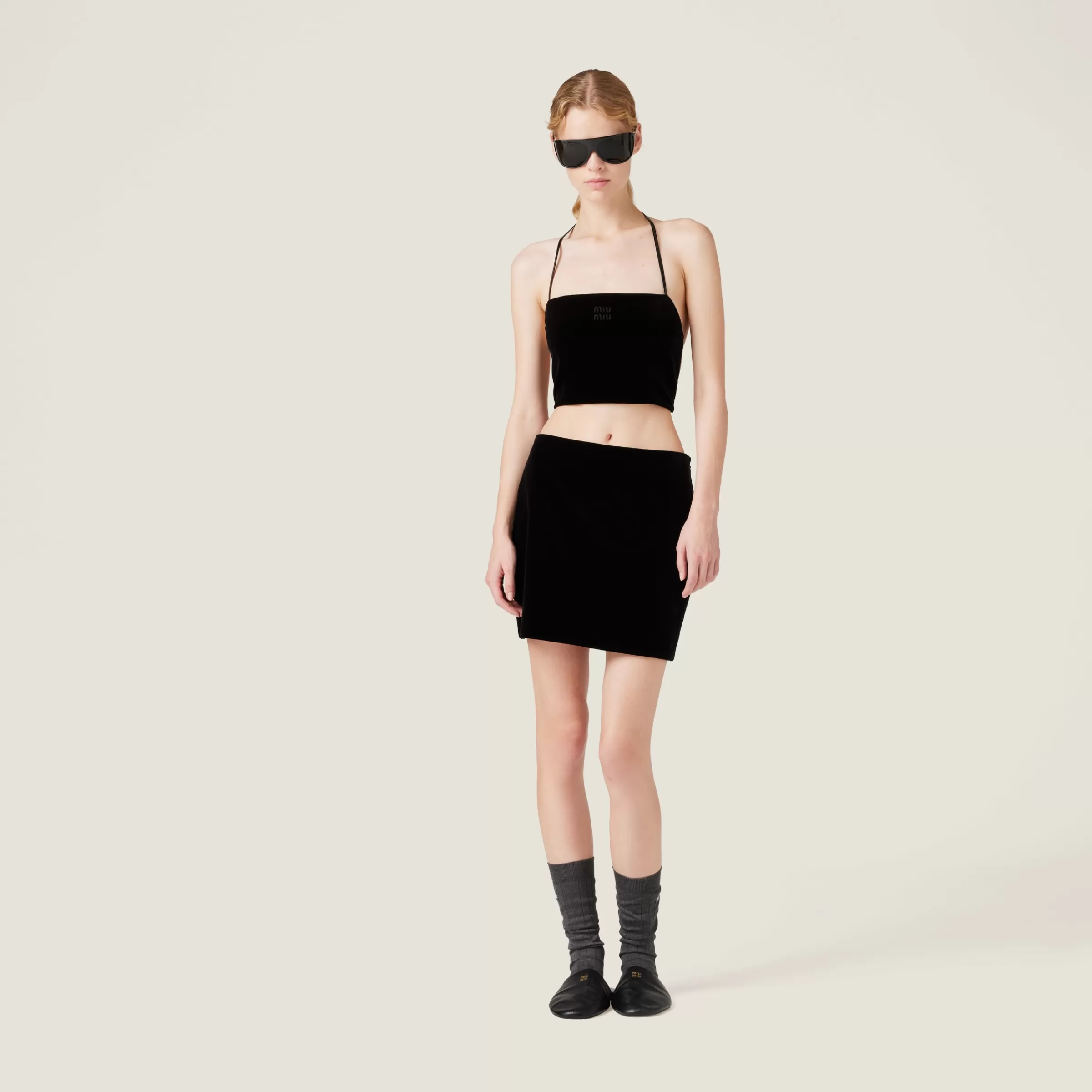 Stretch velvet top>Miu Miu Store