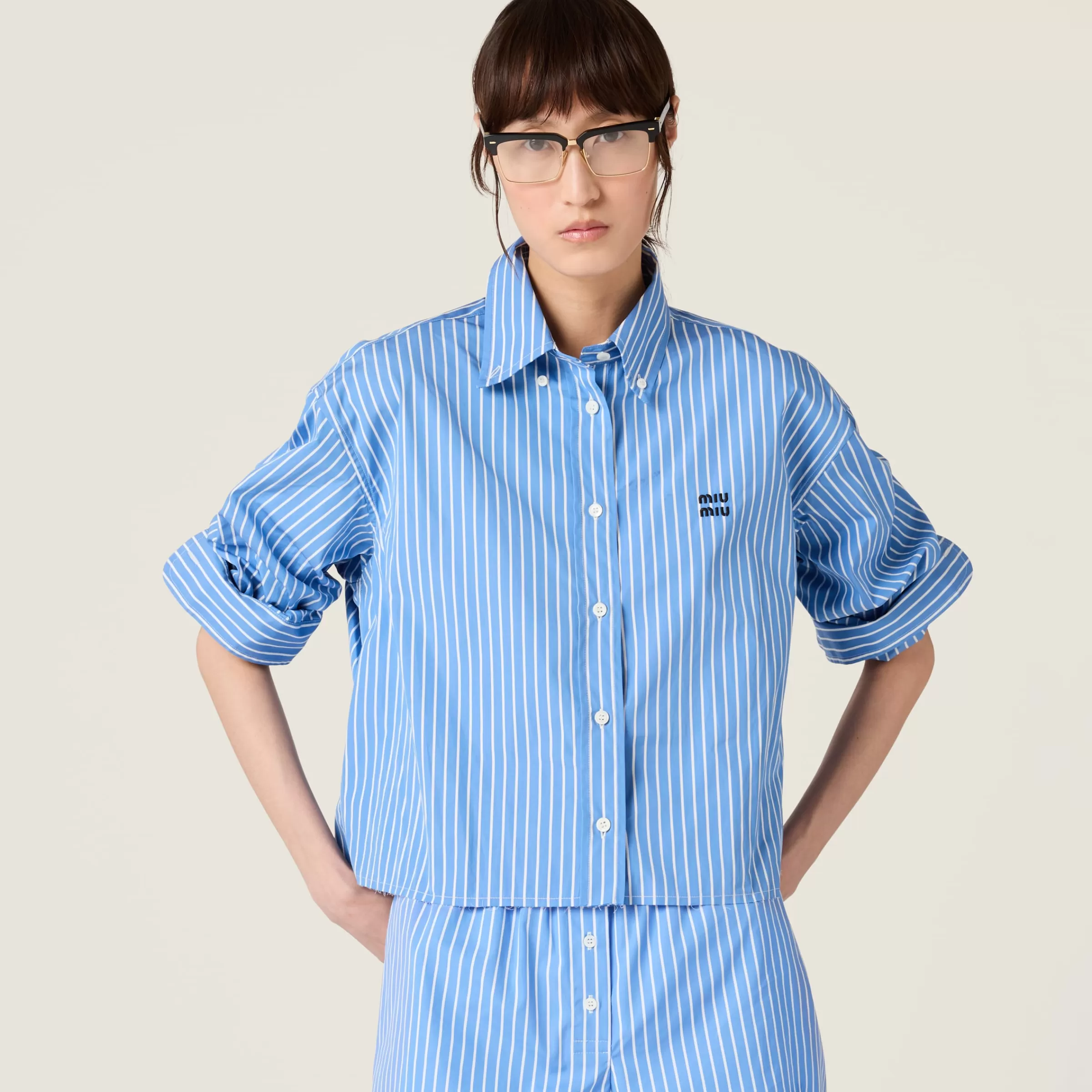 Striped cotton shirt>Miu Miu Discount