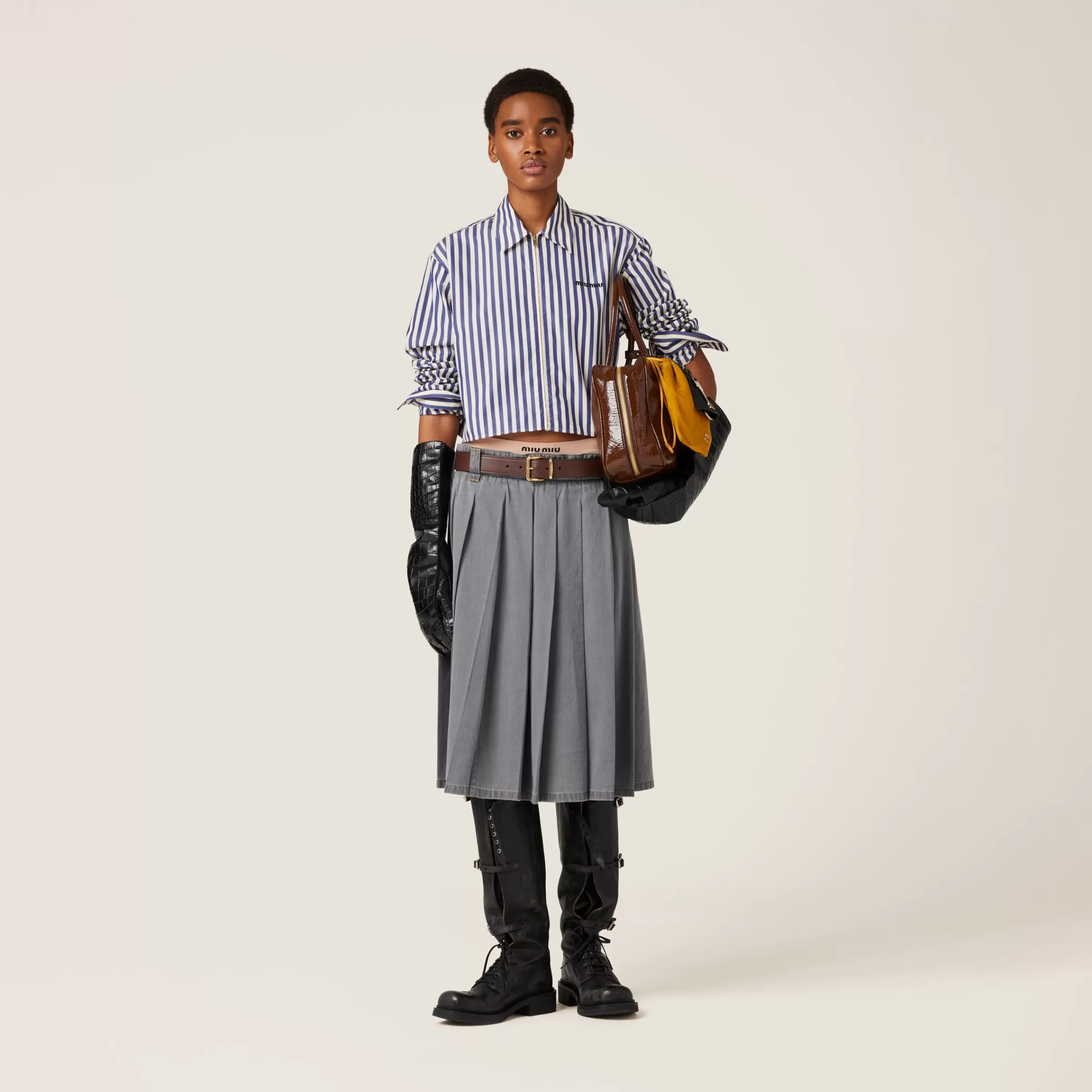 Striped poplin shirt>Miu Miu New