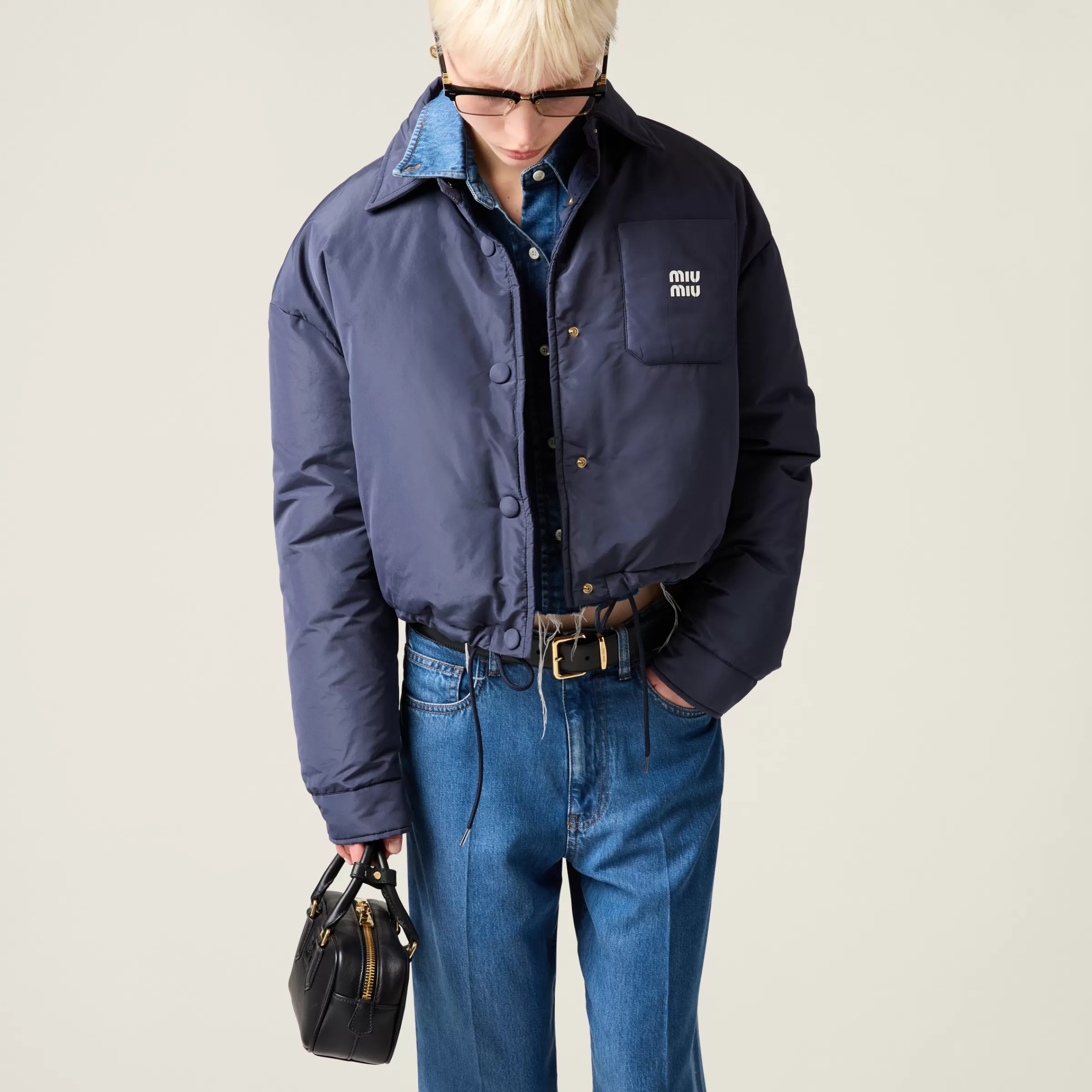 Technical pongé cropped down jacket>Miu Miu Discount