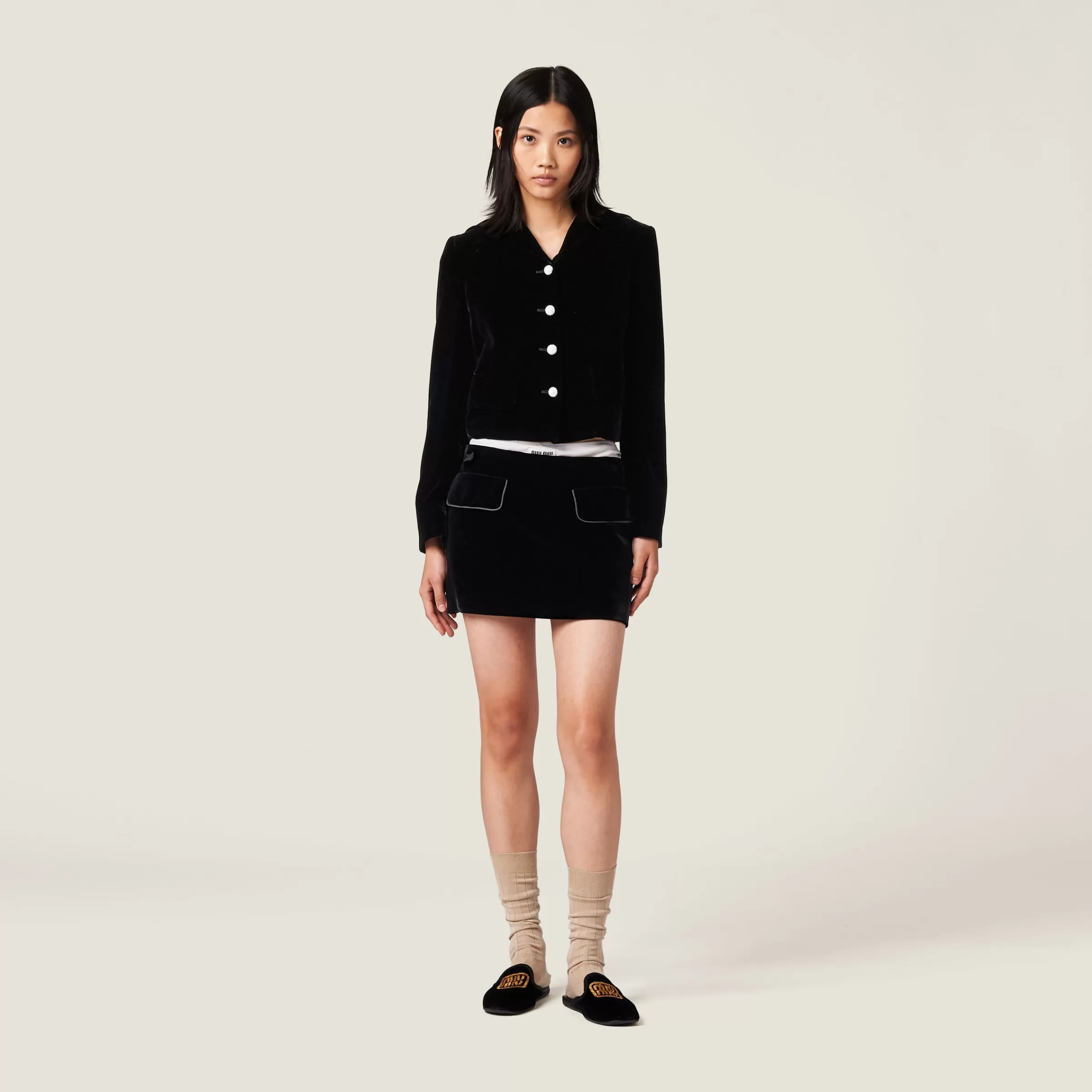 Velvet miniskirt>Miu Miu Clearance
