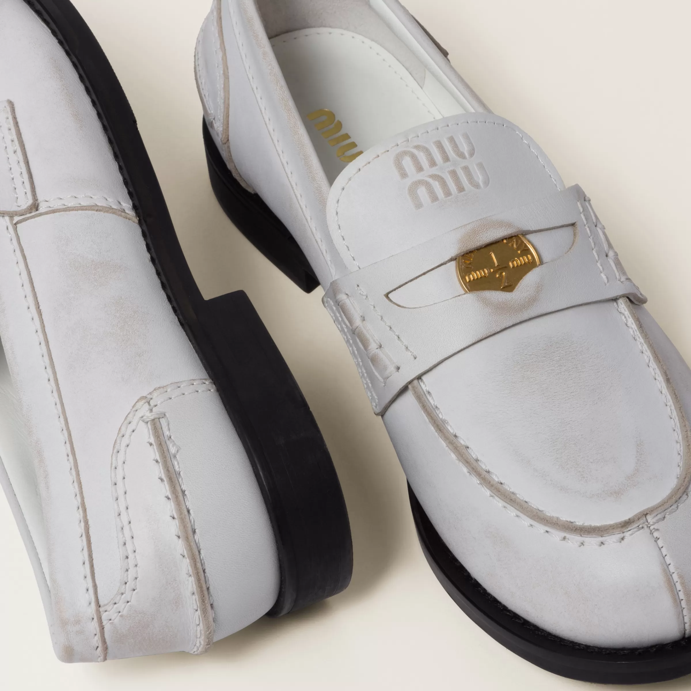 Vintage-effect leather penny loafers>Miu Miu Best Sale