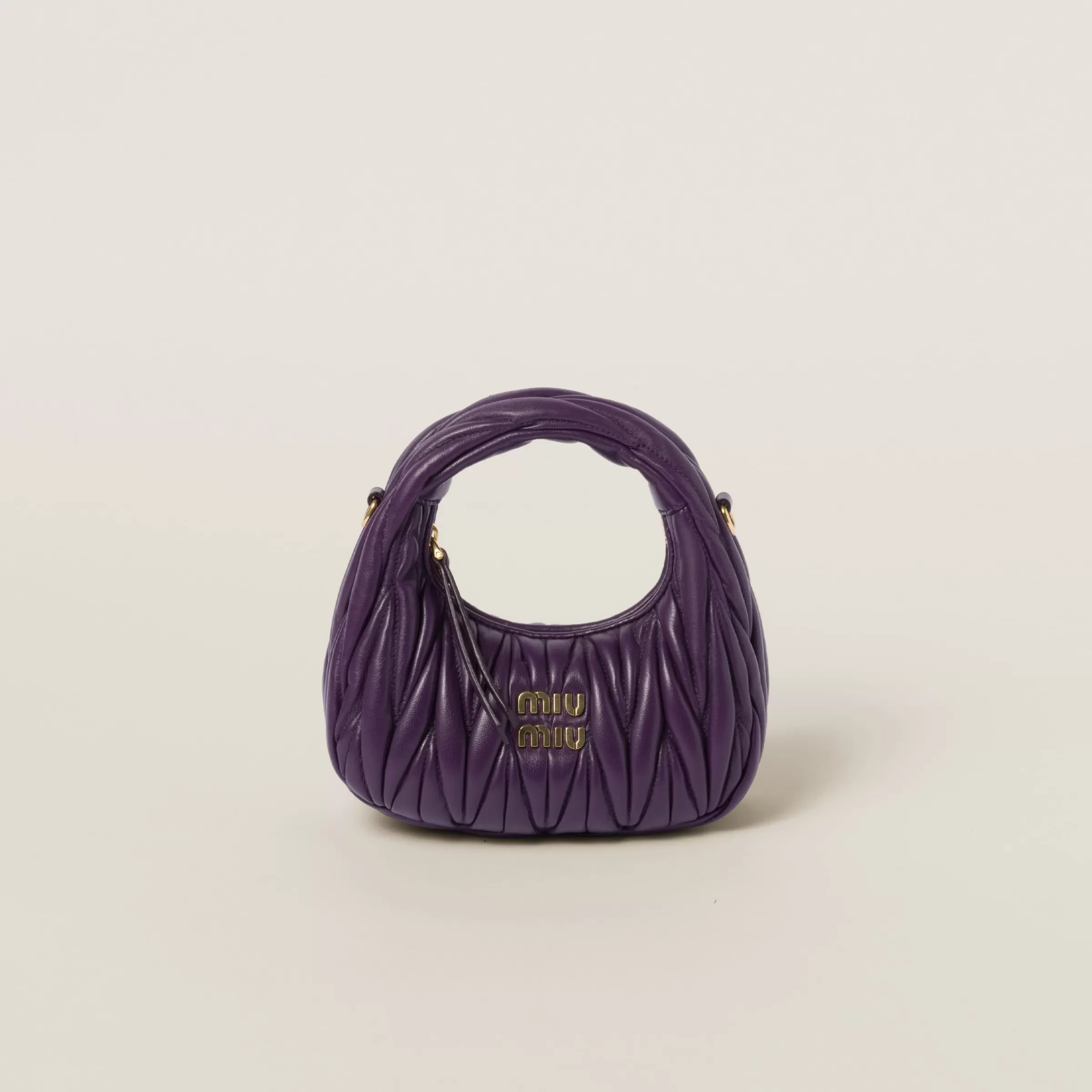 Wander matelassé nappa leather hobo mini-bag>Miu Miu Discount