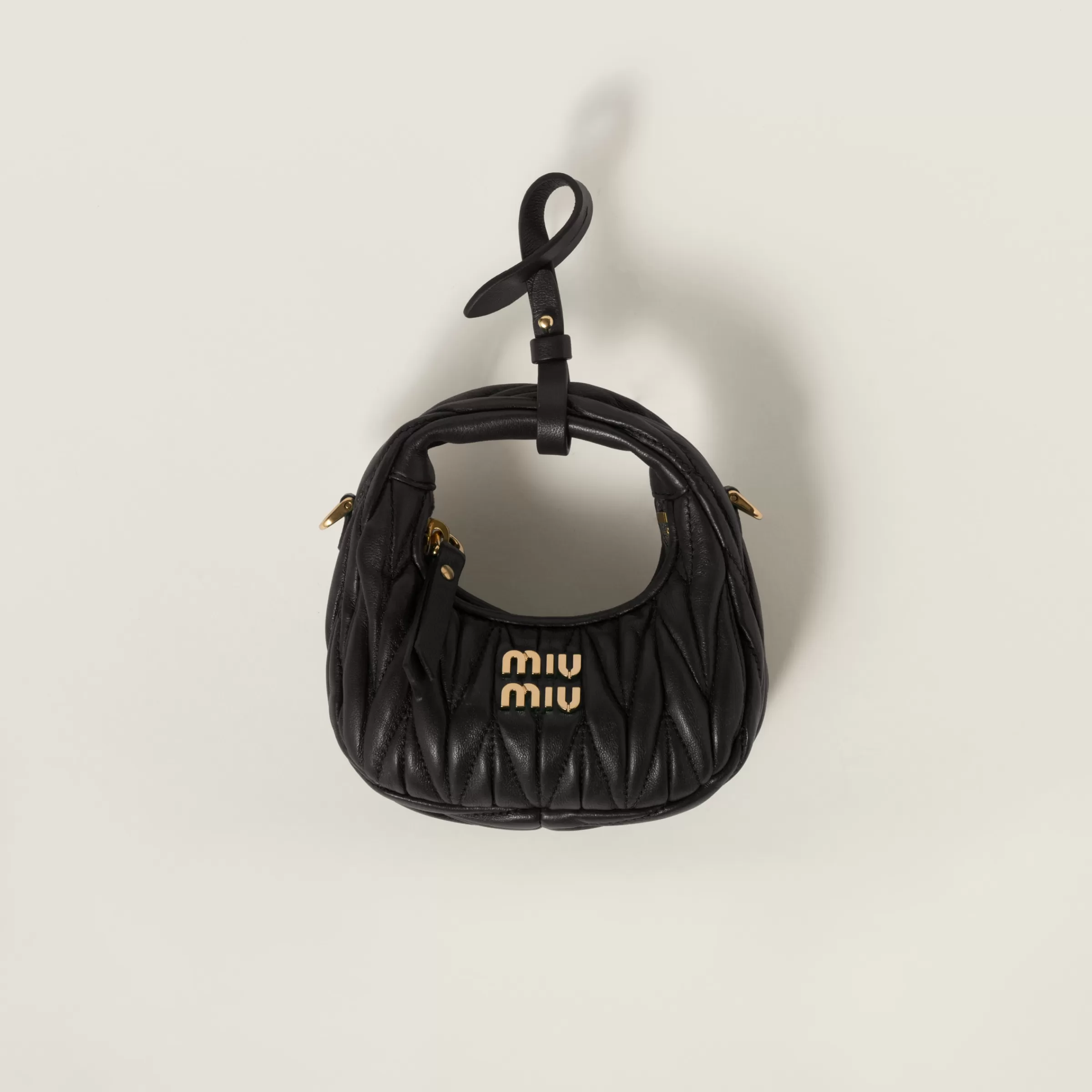 Wander matelassé nappa leather micro hobo bag>Miu Miu Cheap