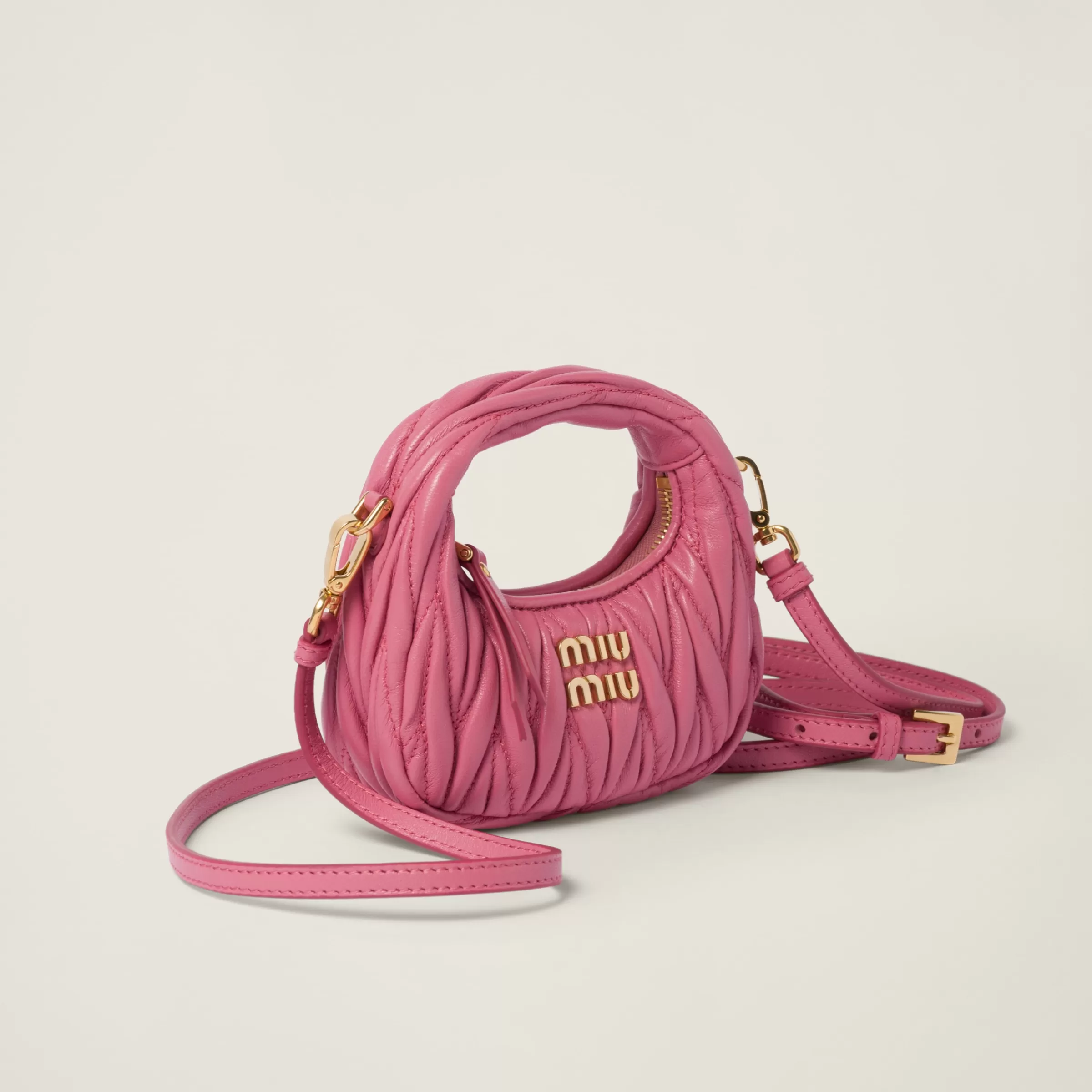 Wander matelassé nappa leather micro hobo bag>Miu Miu Hot