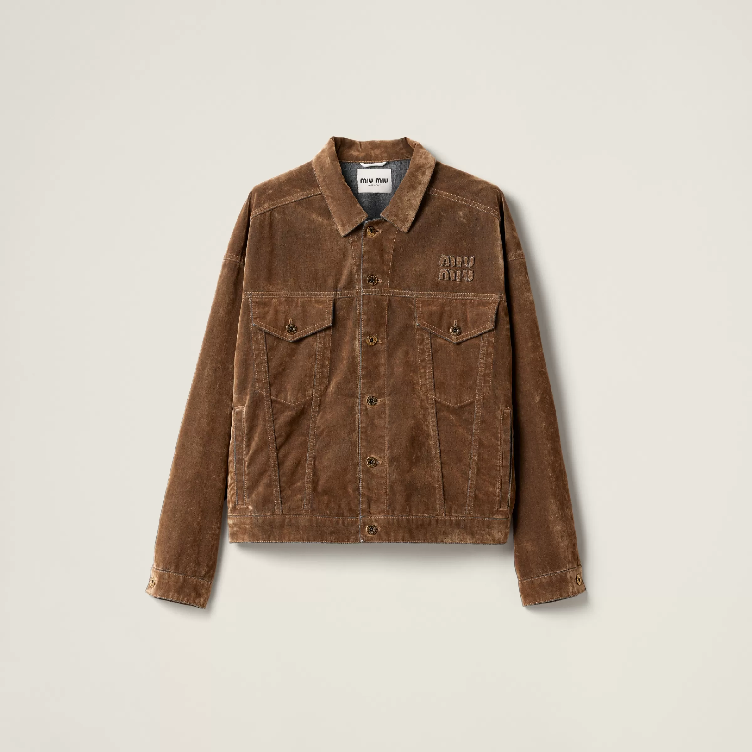 Washed flocked chambray blouson jacket>Miu Miu Outlet