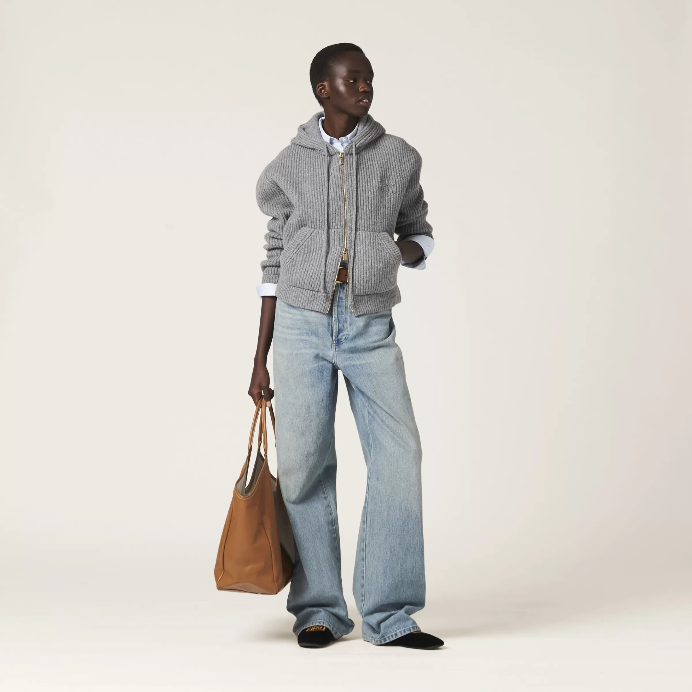 Wool and cashmere hoodie cardigan>Miu Miu Best Sale
