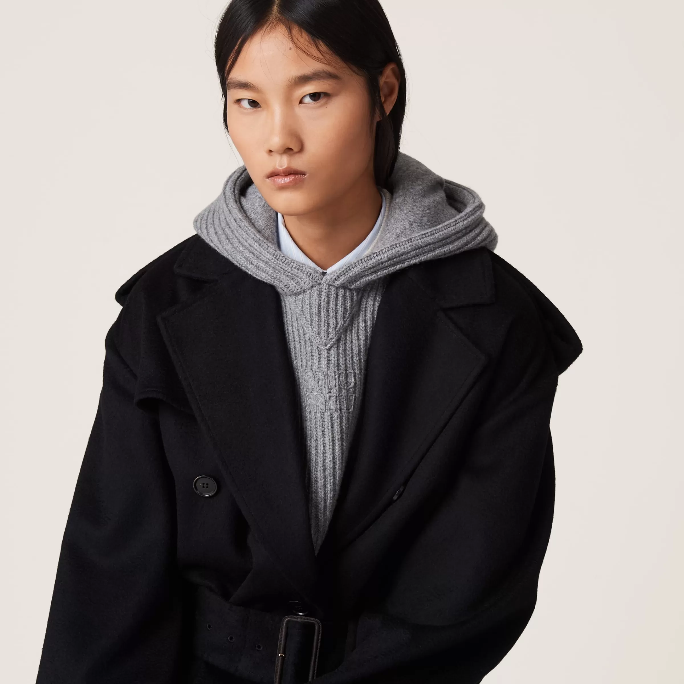Wool and cashmere knit hoodie dickey>Miu Miu Online