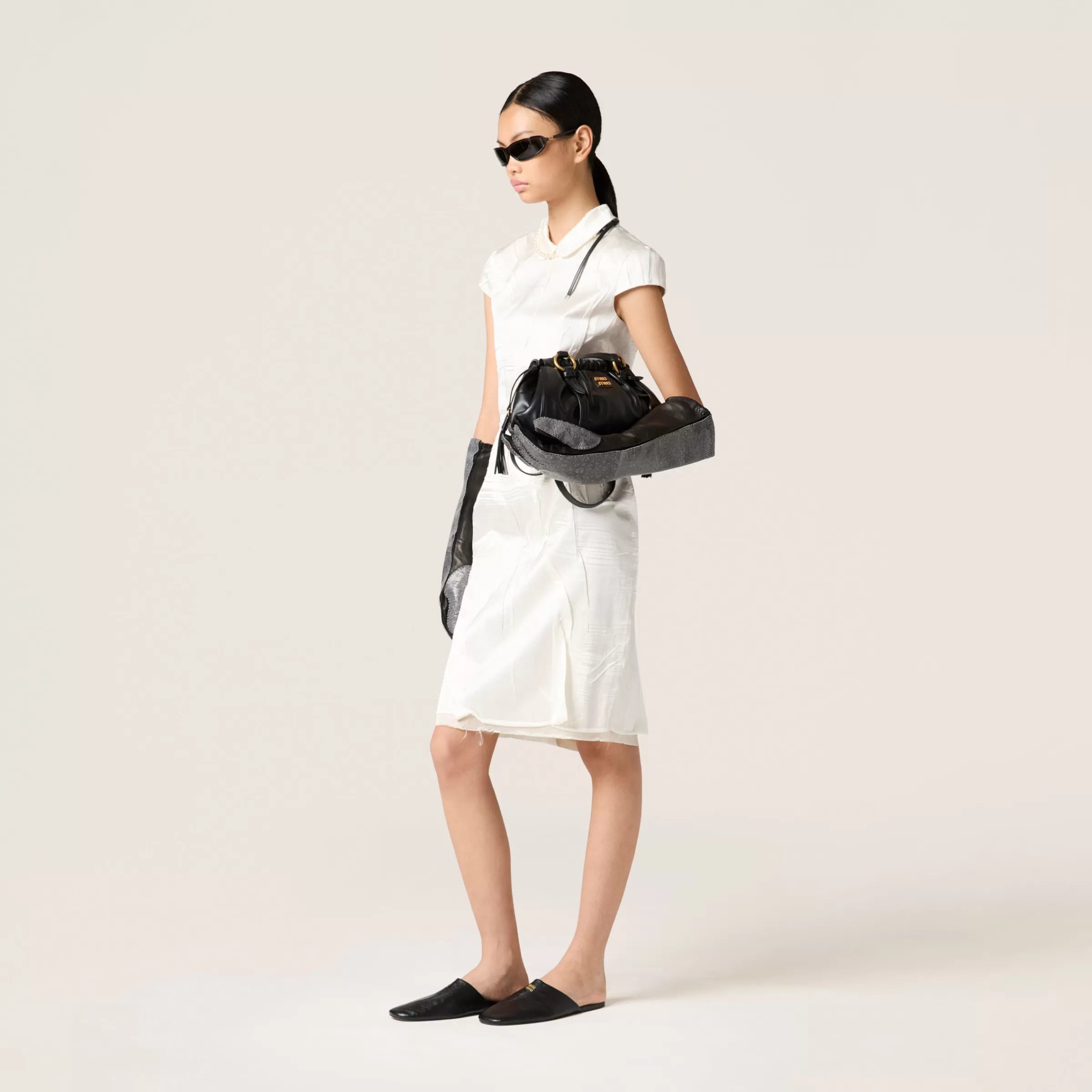 Wrinkled crepe satin dress>Miu Miu Clearance